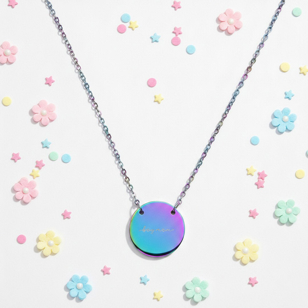 Boy Mom Engraved Circle Necklace, Gift for Boy Mom, Personalized Mom Jewelry, Mother's Day Necklace, Mama Gift