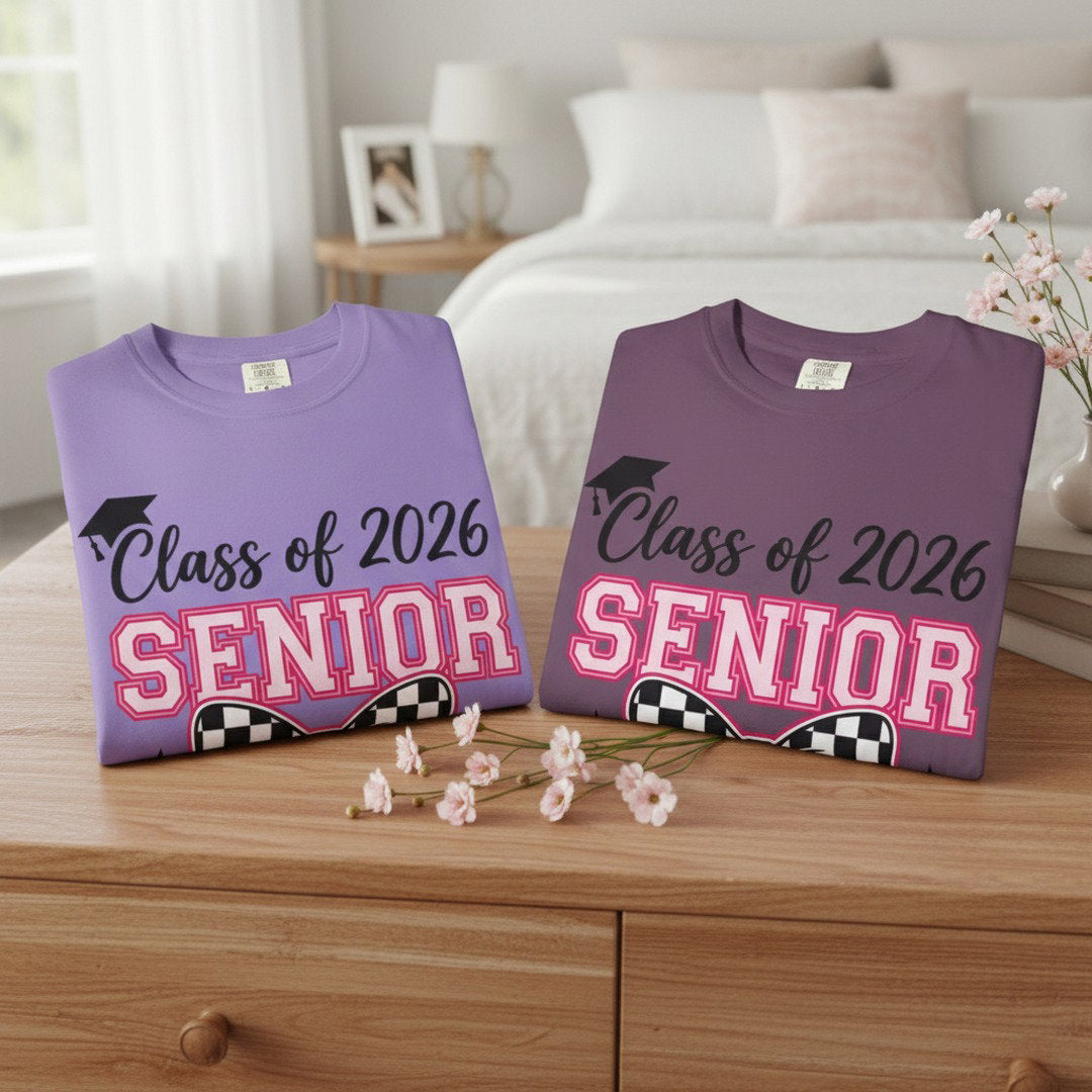 Class of 2026 Senior Bow Shirt, Checkerboard Graduation Tee, Senior Year T-Shirt, High School Senior Gift, Class of 2026 Apparel