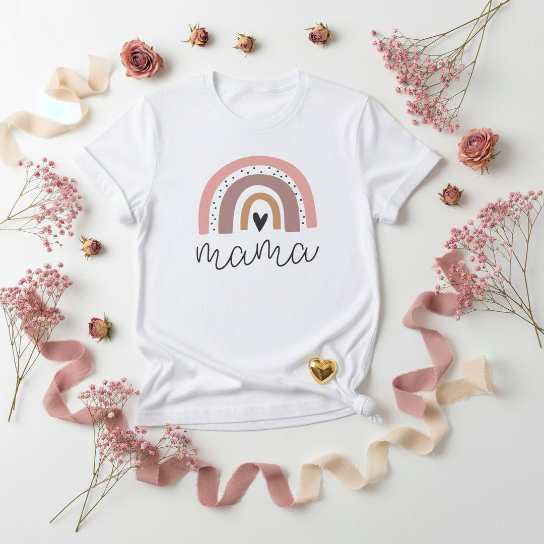 Mama Rainbow T-Shirt — Soft Hand-Drawn Earthy Tee for Moms