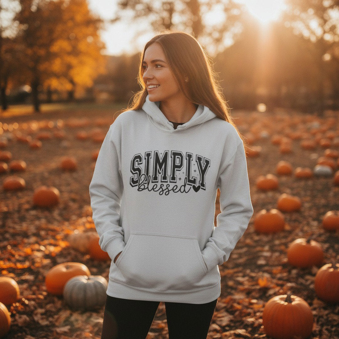 Hoodie — "Simply Blessed" Cozy Script Pullover