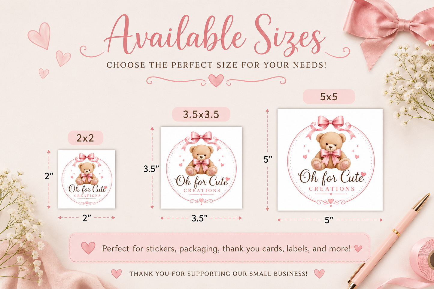 Oh For Cute Creations Logo Sticker | Square Business Sticker | Small Business Support Decal | Boutique Branding Sticker | Promotional Gift