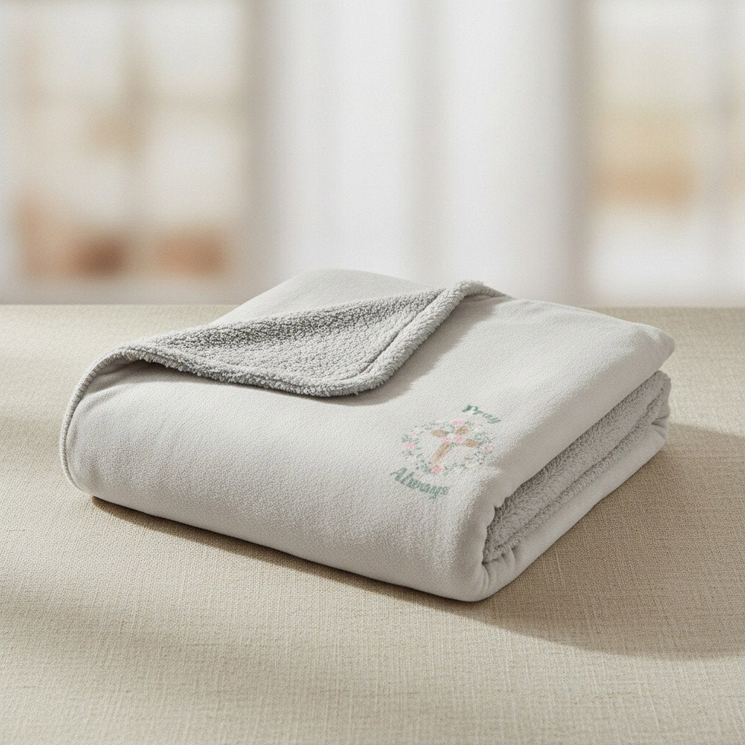Pray Always Floral Cross Sherpa Blanket | Cozy Christian Throw Blanket | Faith Inspired Gift | Soft Plush Blanket