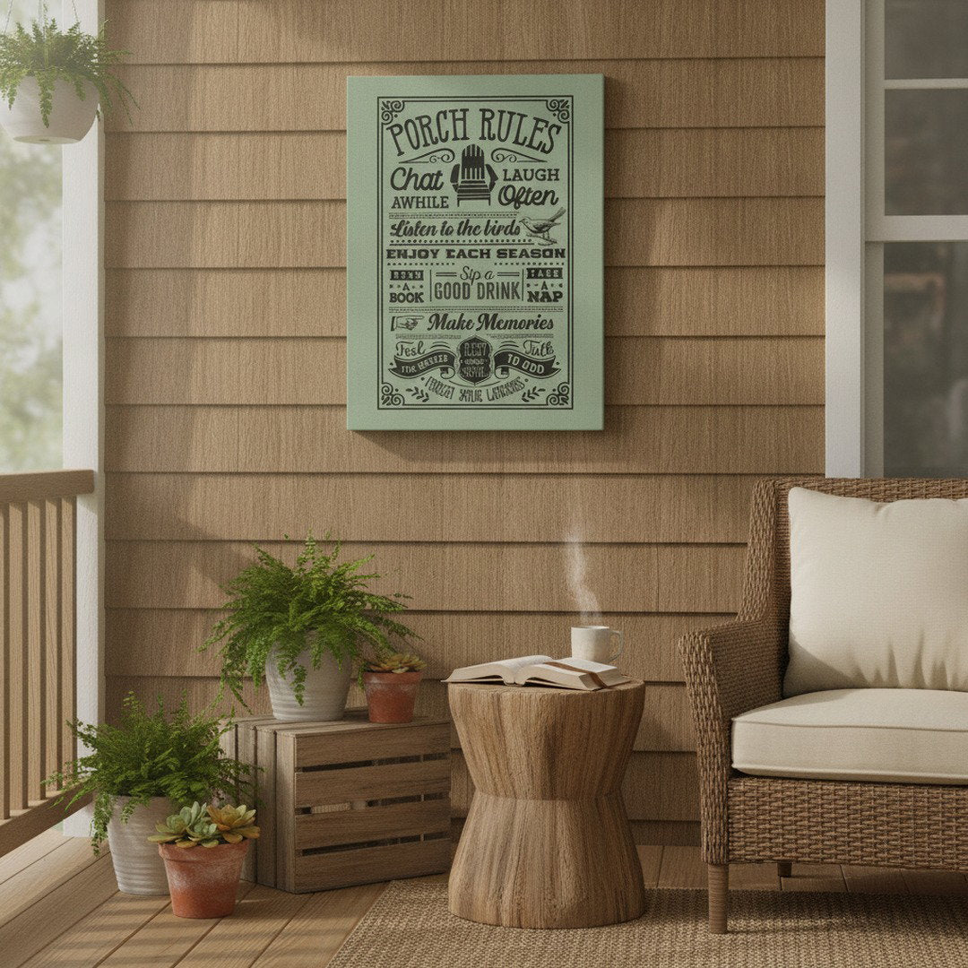 Porch Rules Hanging Sign – Sage Green Porch & Patio Wall Decor