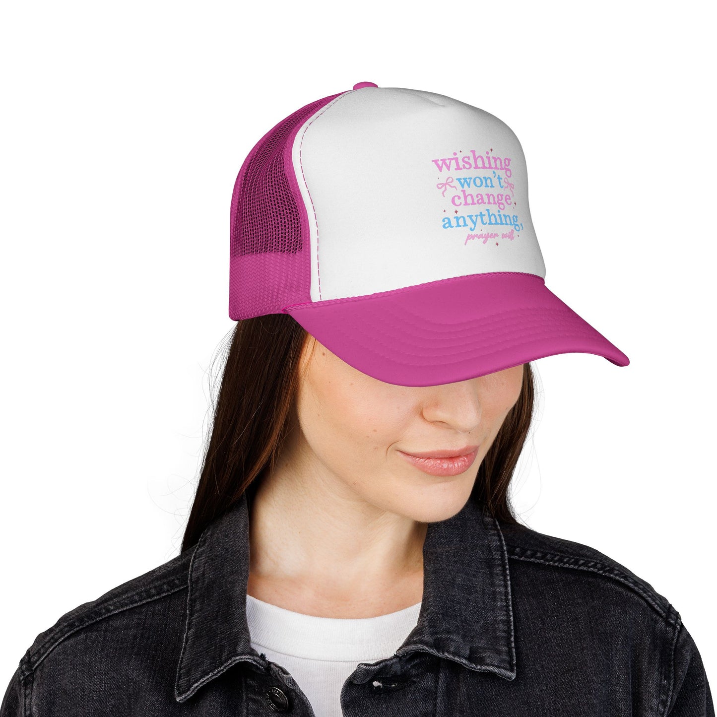 Wishing won't change anything Trucker Cap | pastel text, motivational phrase