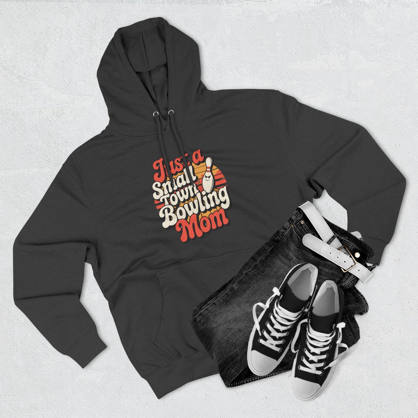 Bowling Mom Hoodie - "Just a Small Town Bowling Mom" Retro Graphic Fleece Sweatshirt