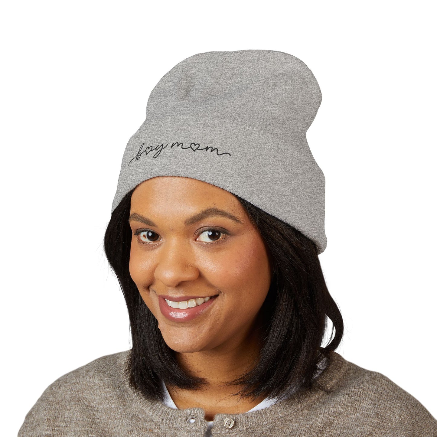 Embroidered "boy mom" Cuffed Beanie —