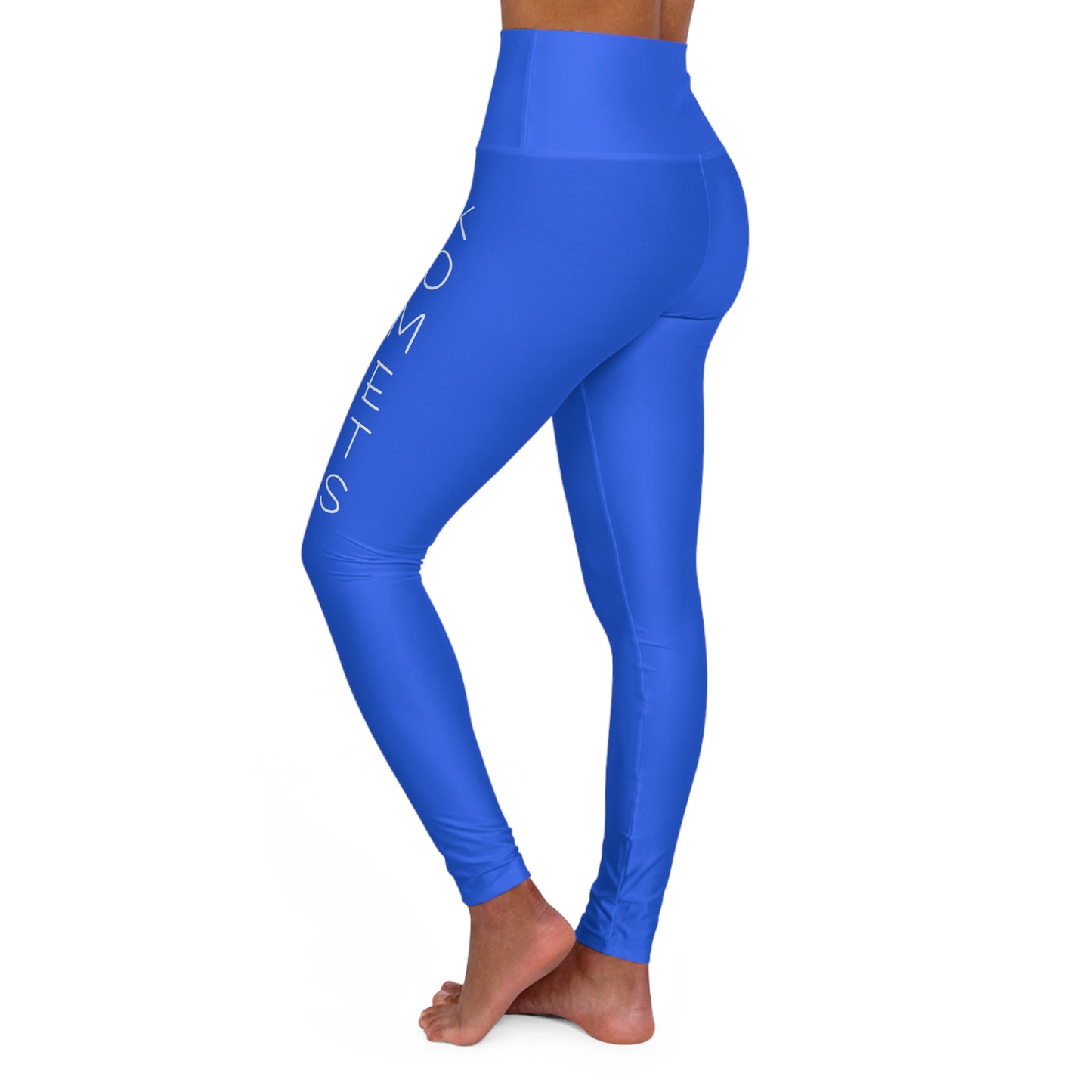 High-Waist Blue Yoga Leggings — 'KOMETS' Side Script, Stretch Activewear