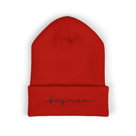 Embroidered "boy mom" Cuffed Beanie —