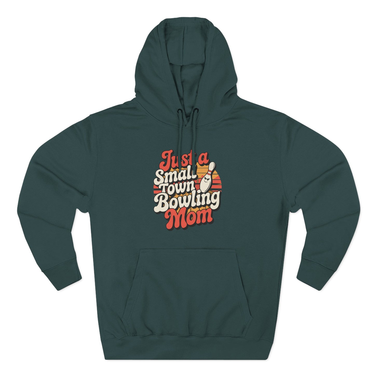 Bowling Mom Hoodie - "Just a Small Town Bowling Mom" Retro Graphic Fleece Sweatshirt