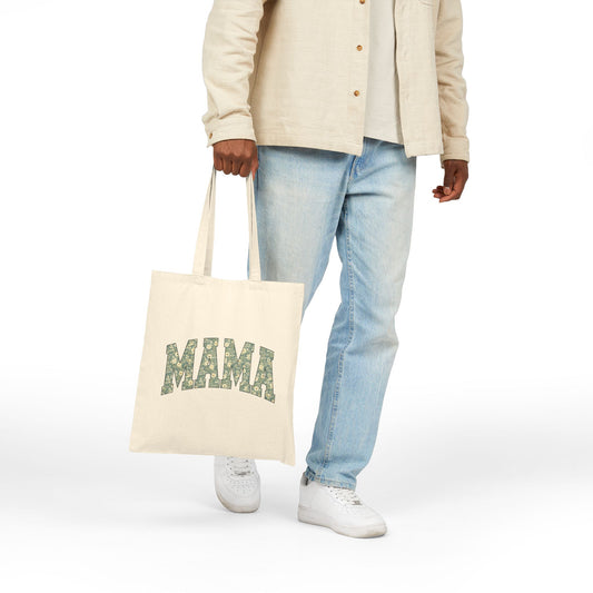 Mama Floral Canvas Tote — Cotton Market Bag for Moms, Mother’s Day Gift