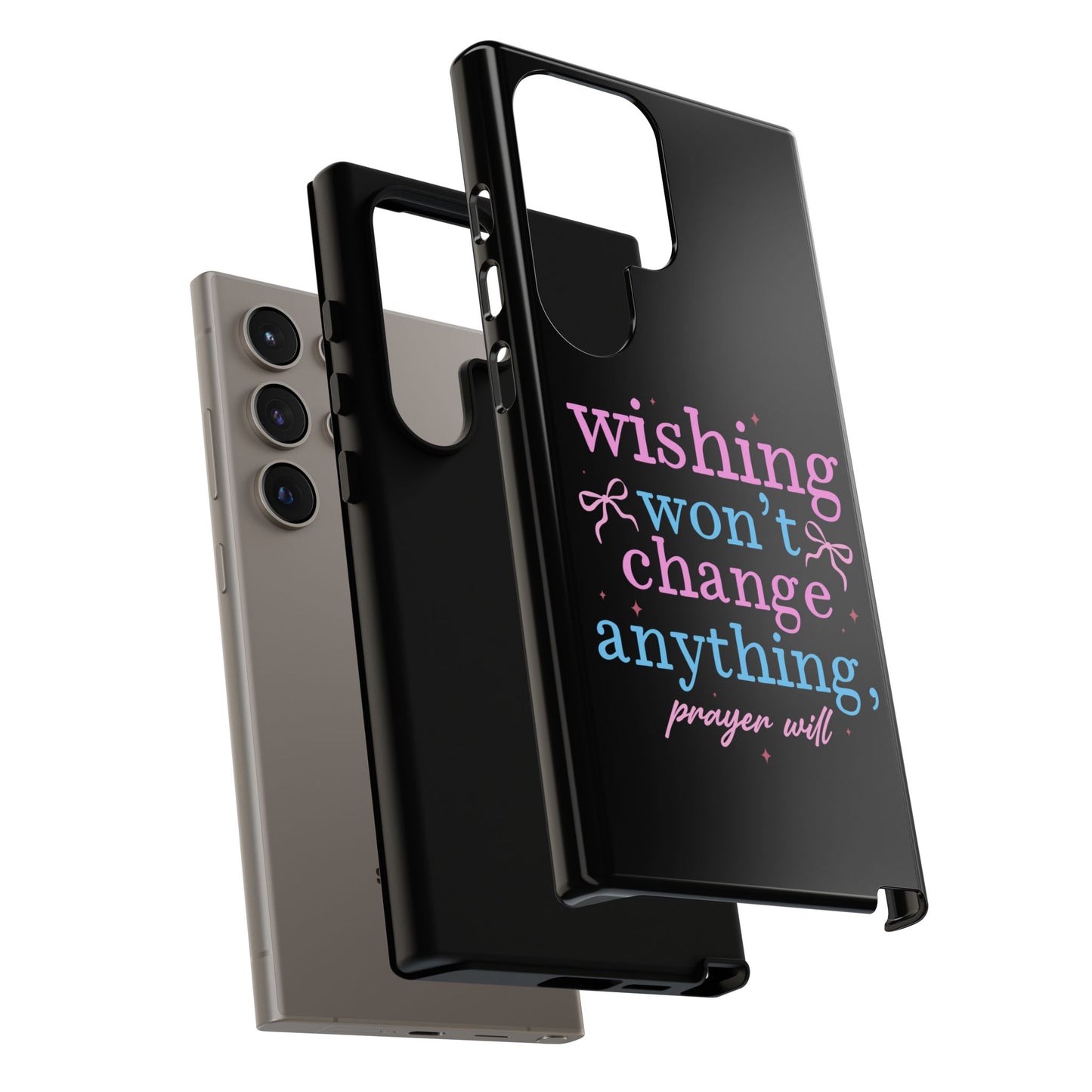 wishing won't change anything prayer will Phone Case | Inspirational Scripture Design