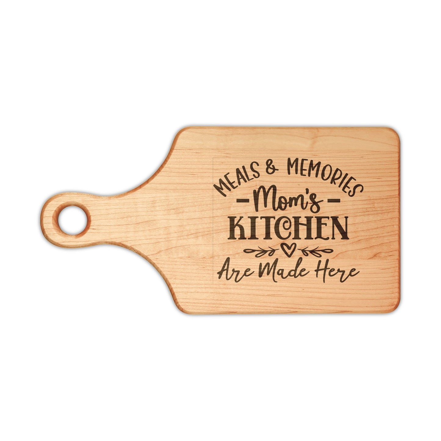 Mom's Kitchen Meals & Memories Engraved Wooden Cutting Board
