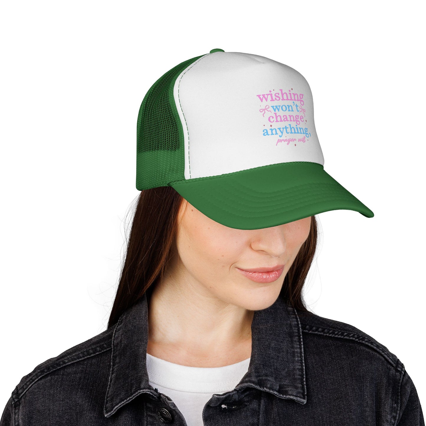 Wishing won't change anything Trucker Cap | pastel text, motivational phrase
