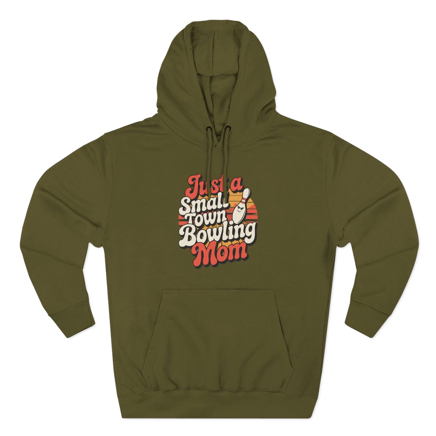 Bowling Mom Hoodie - "Just a Small Town Bowling Mom" Retro Graphic Fleece Sweatshirt