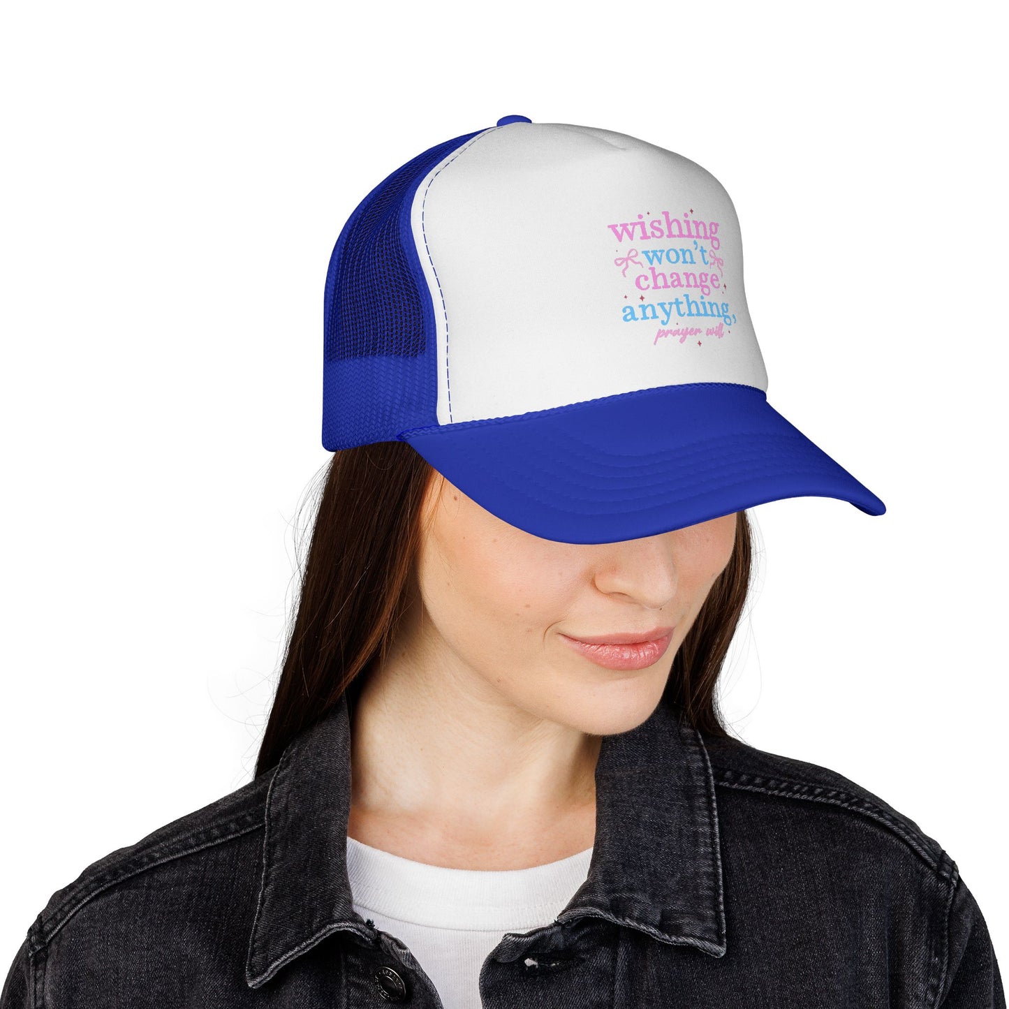 Wishing won't change anything Trucker Cap | pastel text, motivational phrase