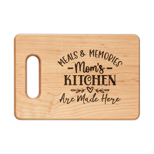 Mom's Kitchen Meals & Memories Engraved Wooden Cutting Board