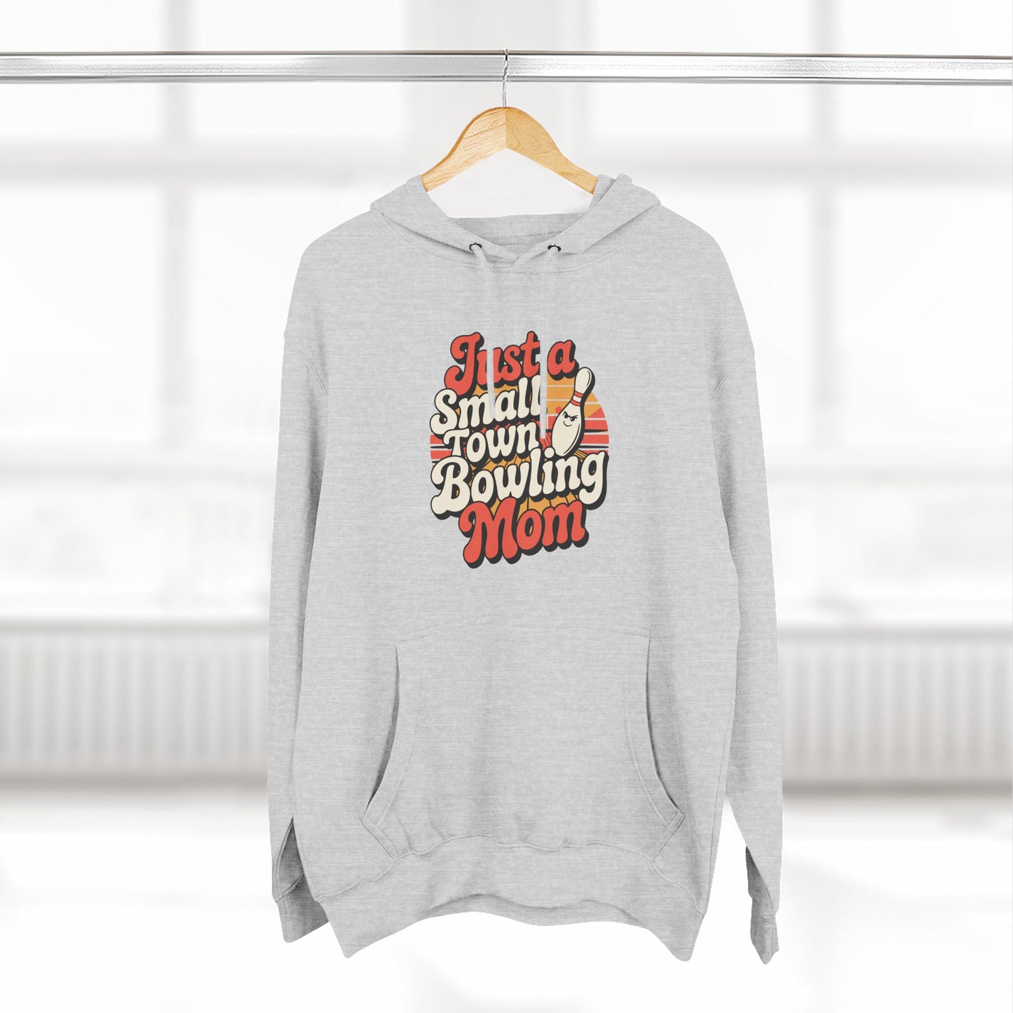 Bowling Mom Hoodie - "Just a Small Town Bowling Mom" Retro Graphic Fleece Sweatshirt