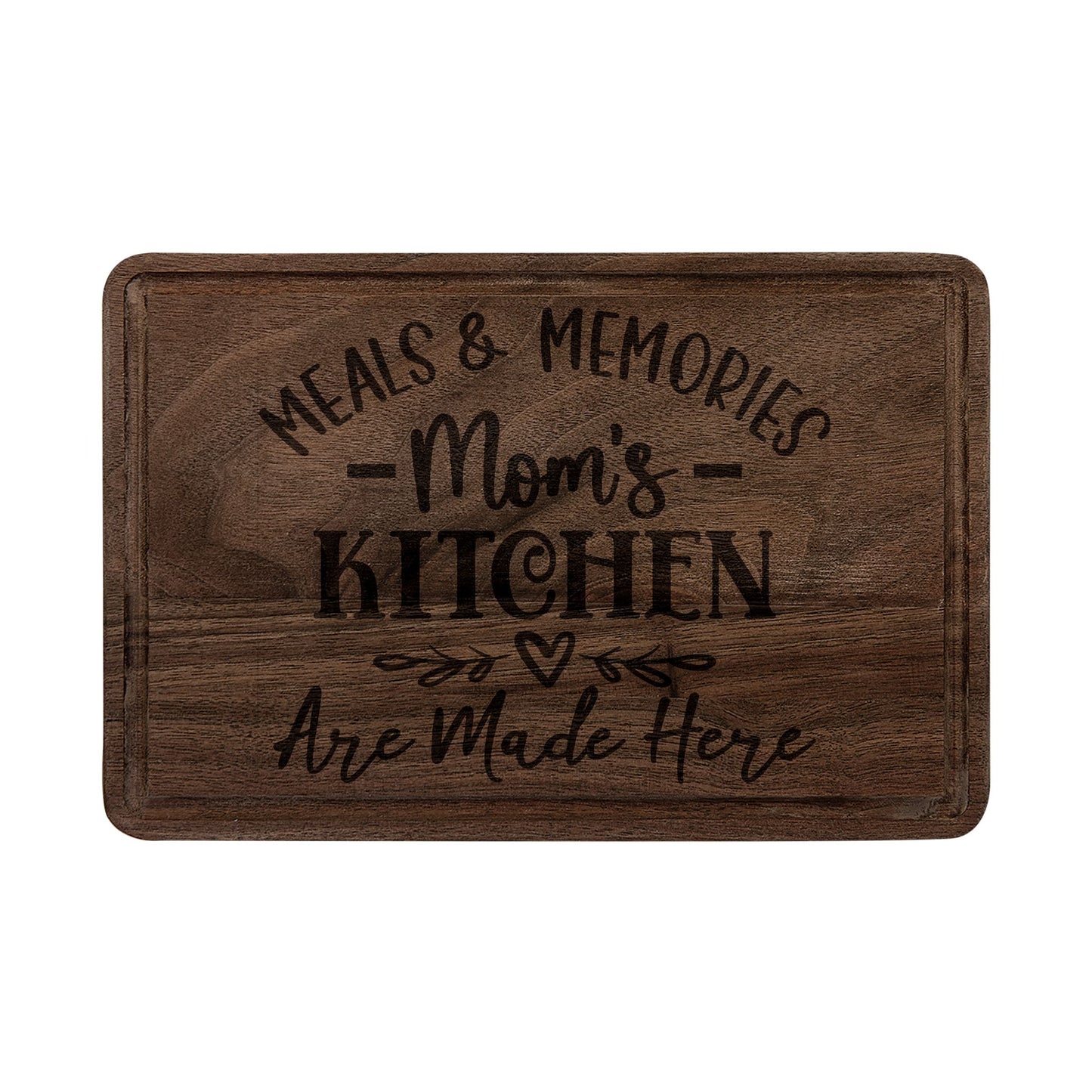 Mom's Kitchen Meals & Memories Engraved Wooden Cutting Board