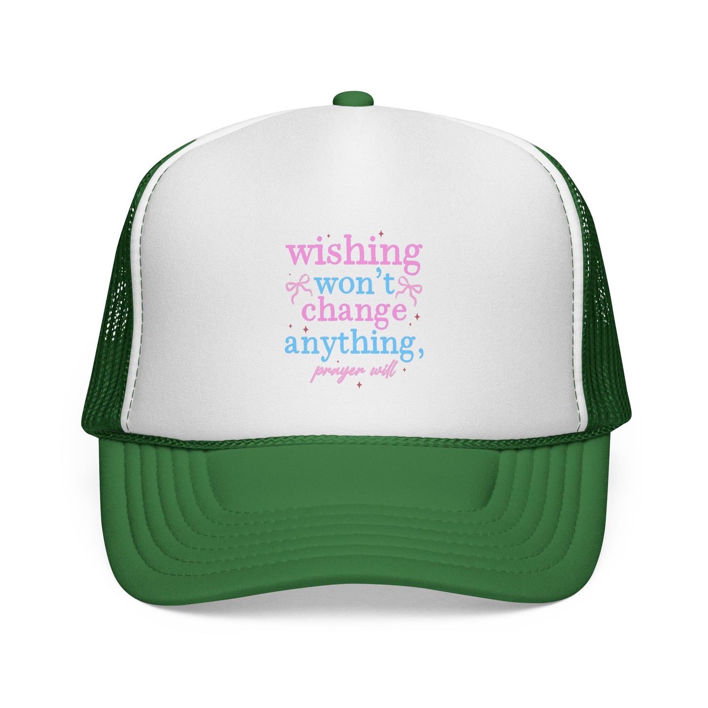 Wishing won't change anything Trucker Cap | pastel text, motivational phrase