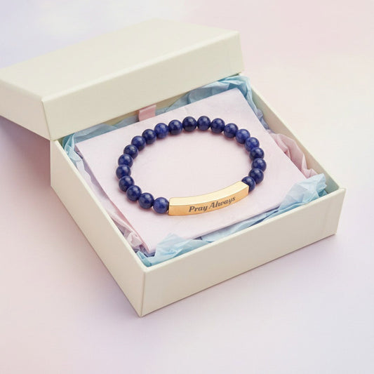 Pray Always Natural Stone Stretch Bracelet — Engraved Faith Bracelet