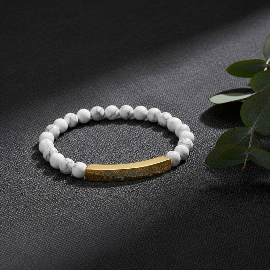 Pray Always Natural Stone Stretch Bracelet — Engraved Faith Bracelet