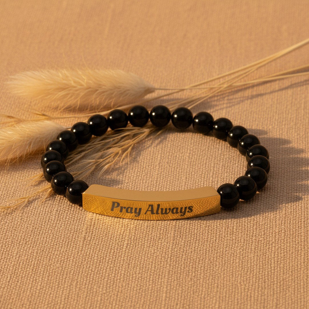Pray Always Natural Stone Stretch Bracelet — Engraved Faith Bracelet