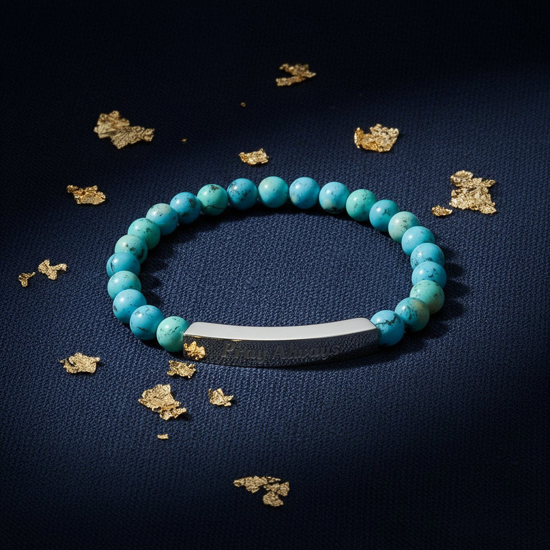 Pray Always Natural Stone Stretch Bracelet — Engraved Faith Bracelet
