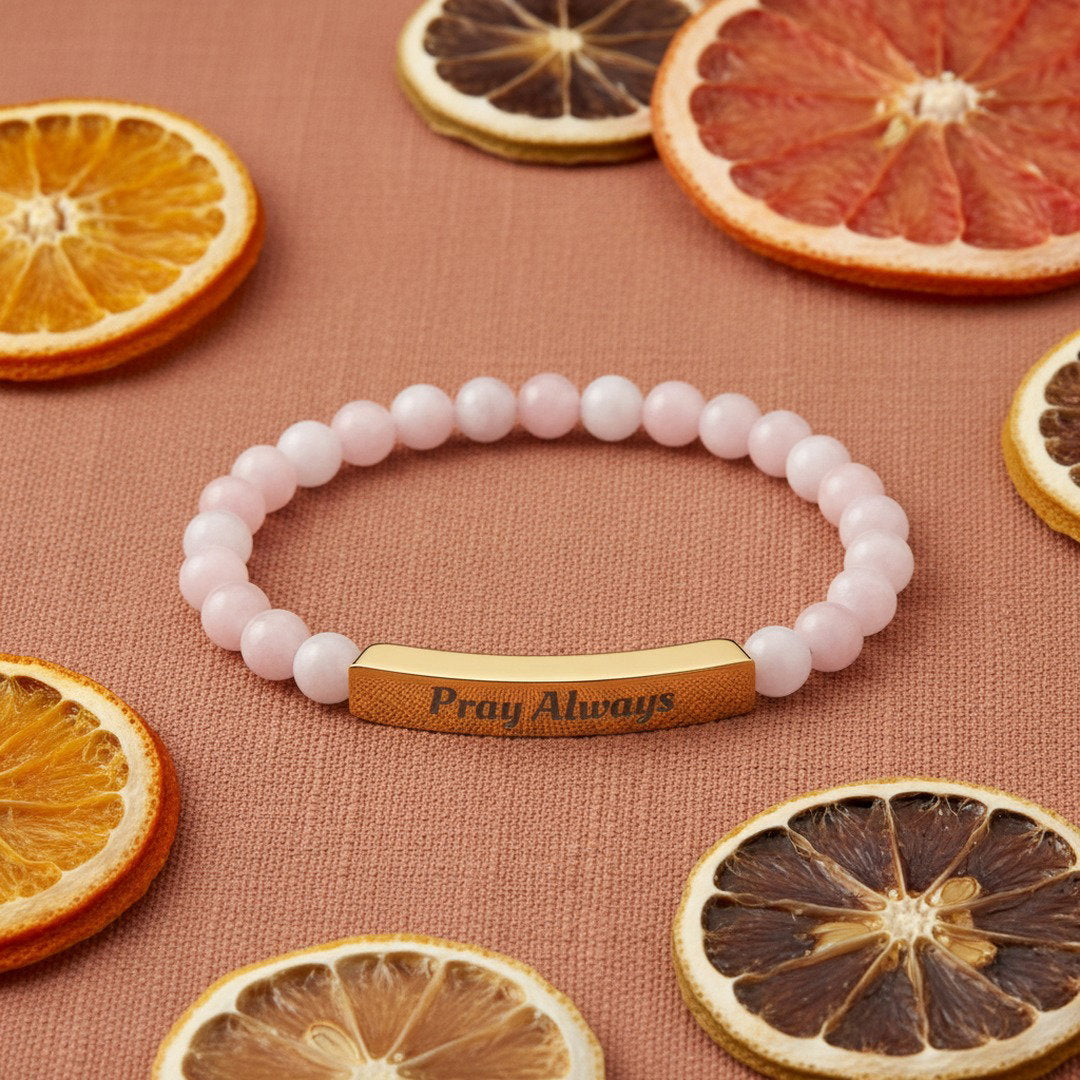 Pray Always Natural Stone Stretch Bracelet — Engraved Faith Bracelet