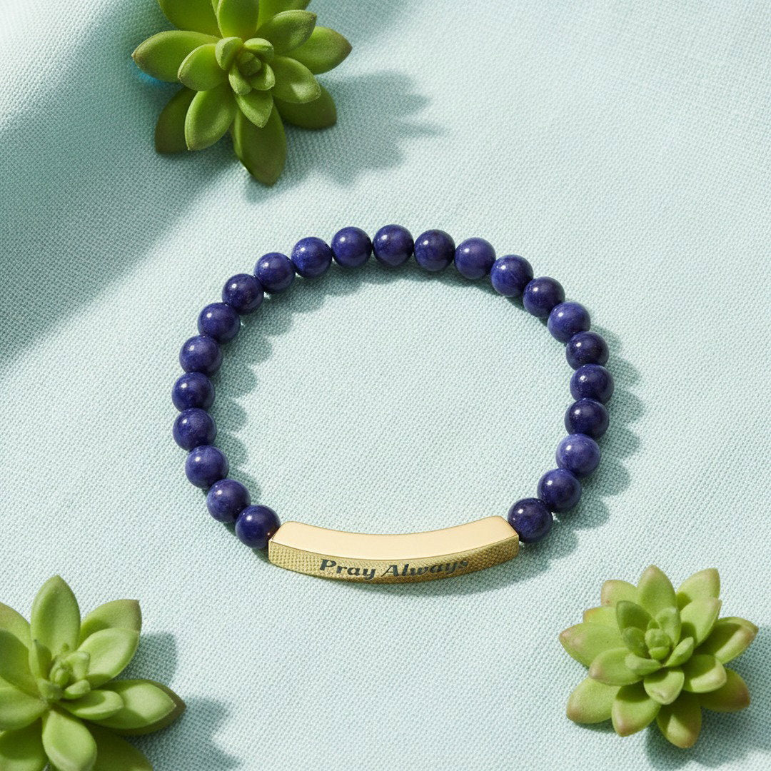 Pray Always Natural Stone Stretch Bracelet — Engraved Faith Bracelet
