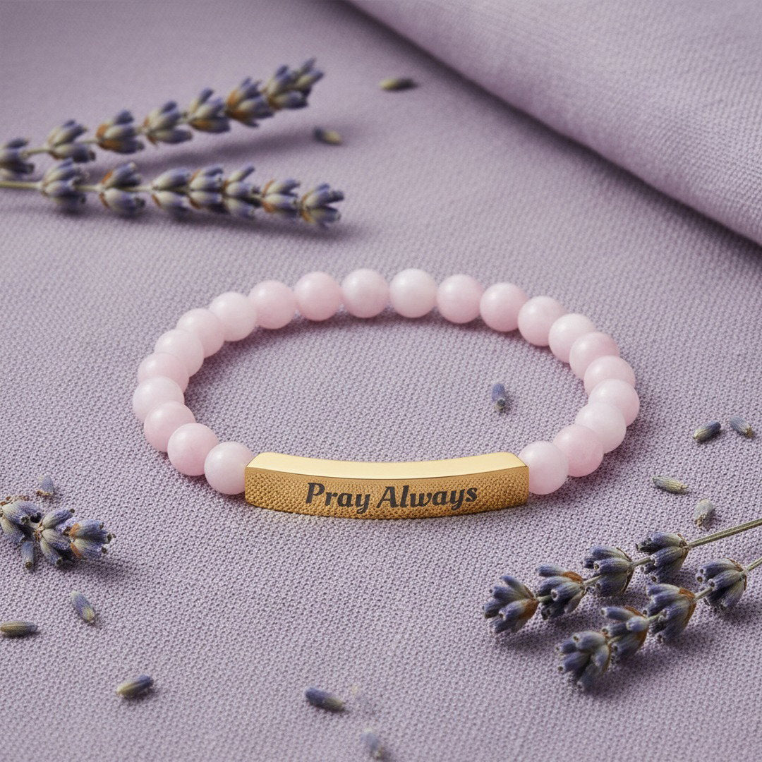 Pray Always Natural Stone Stretch Bracelet — Engraved Faith Bracelet