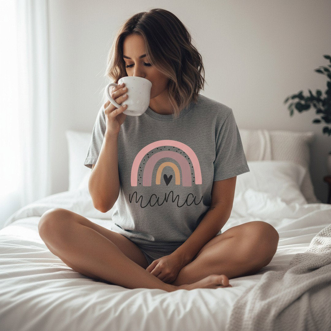 Mama Rainbow T-Shirt — Soft Hand-Drawn Earthy Tee for Moms