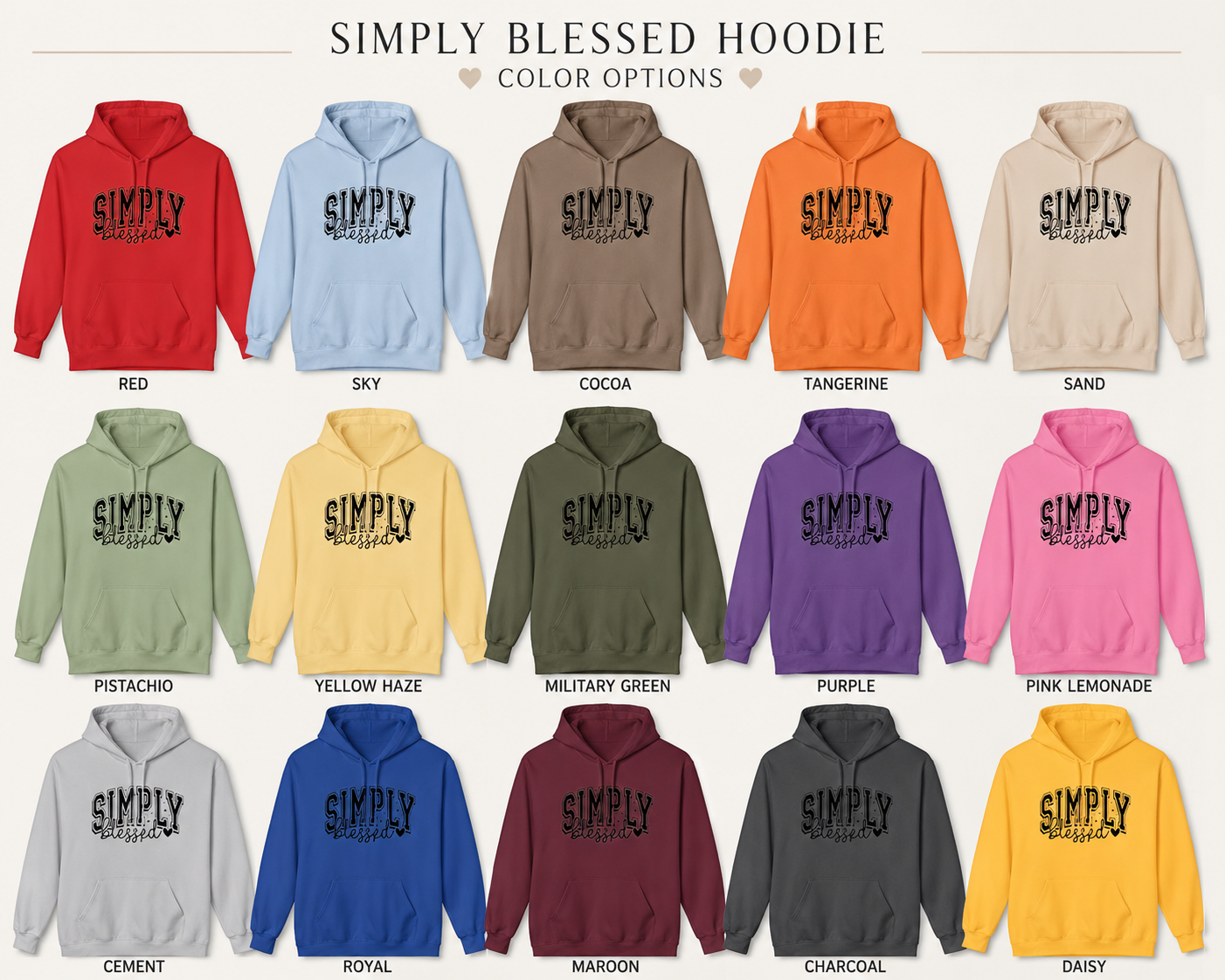 Hoodie — "Simply Blessed" Cozy Script Pullover
