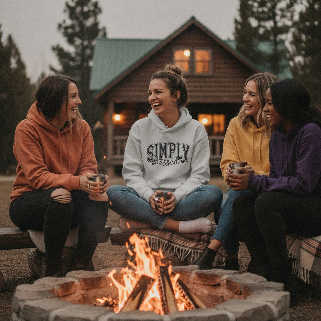 Hoodie — "Simply Blessed" Cozy Script Pullover
