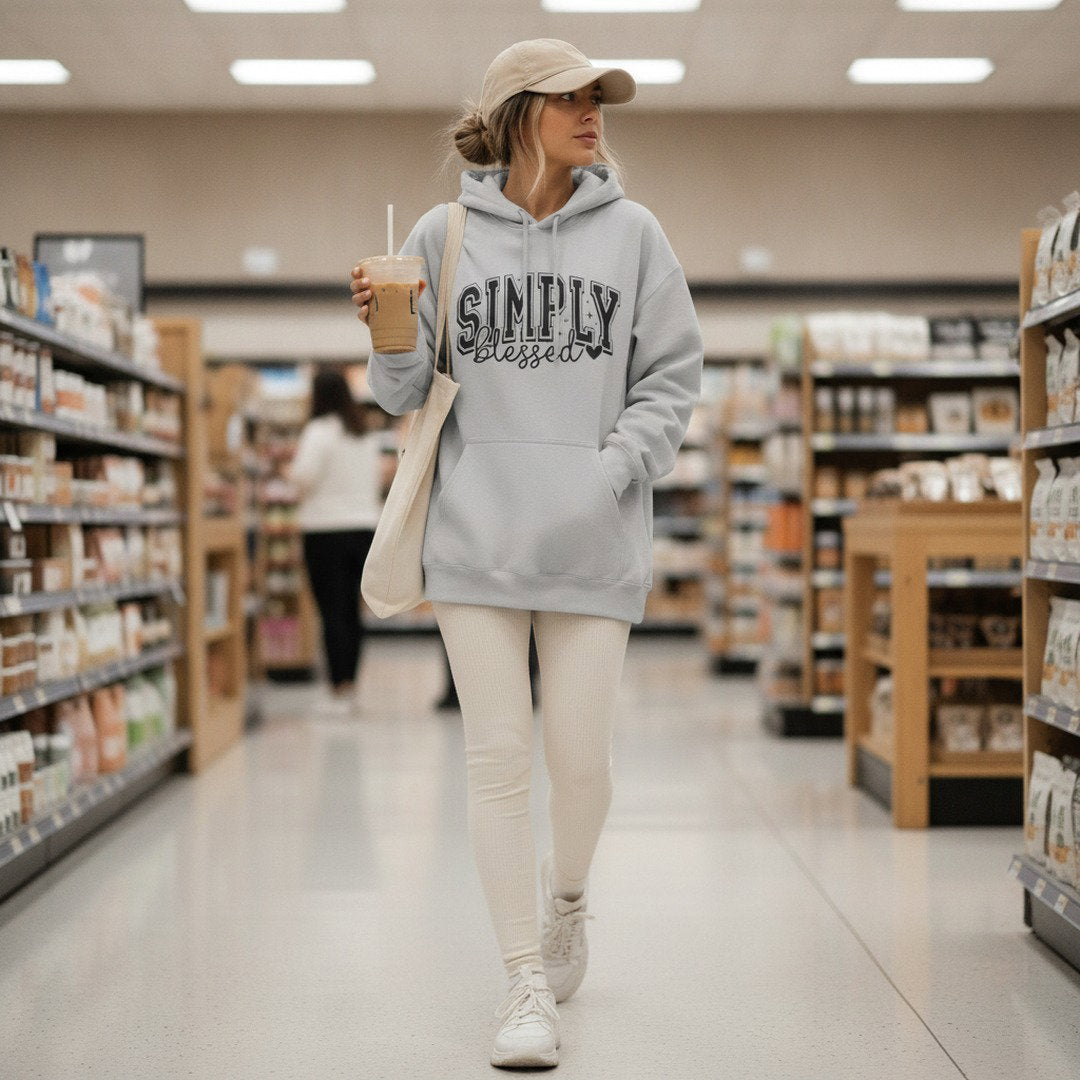 Hoodie — "Simply Blessed" Cozy Script Pullover