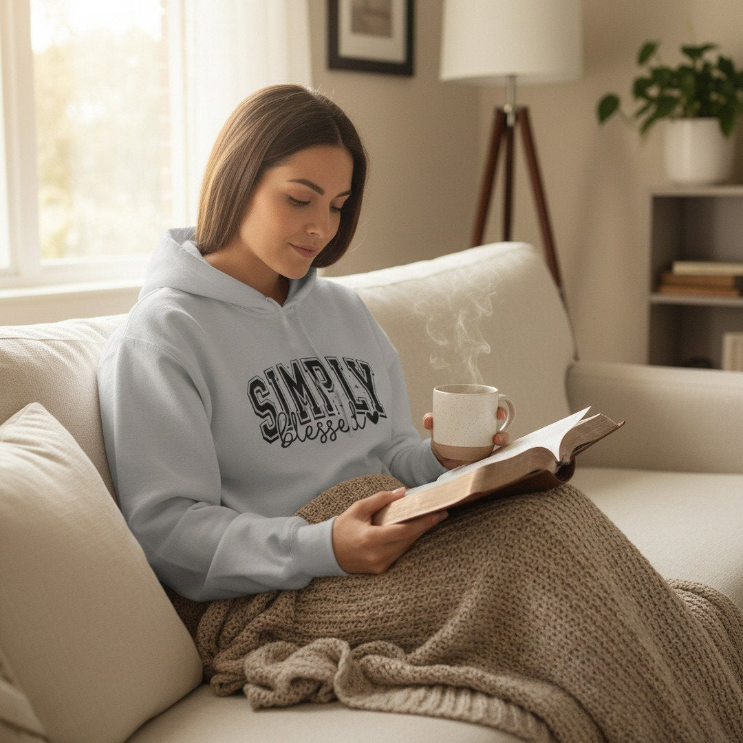 Hoodie — "Simply Blessed" Cozy Script Pullover