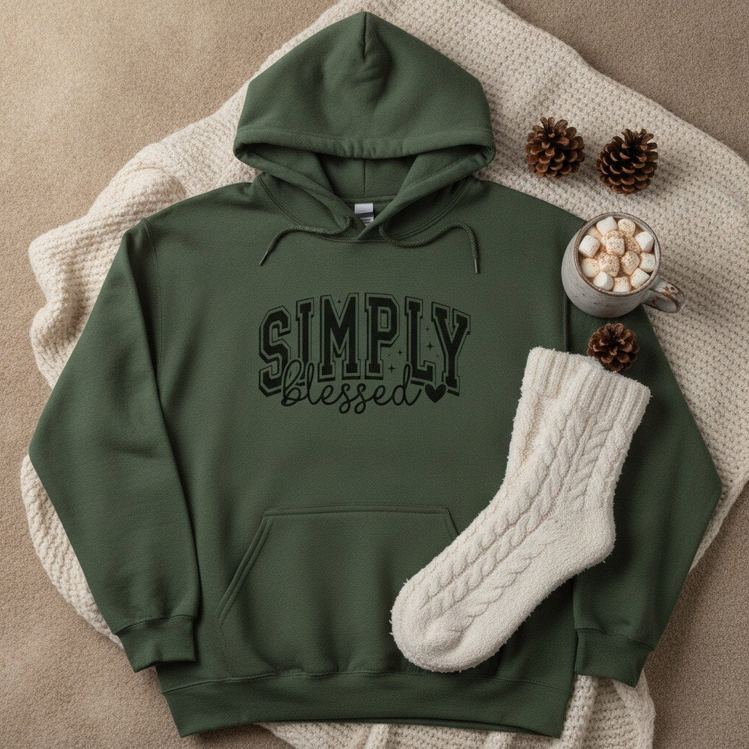 Hoodie — "Simply Blessed" Cozy Script Pullover