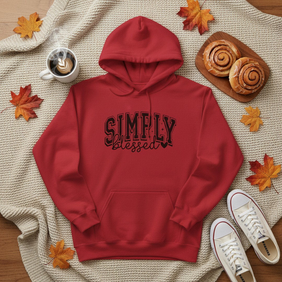 Hoodie — "Simply Blessed" Cozy Script Pullover