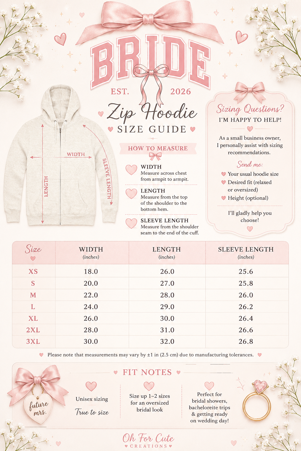 Bride Varsity Zip Hoodie — Pink Ribbon Bridal Party Pullover