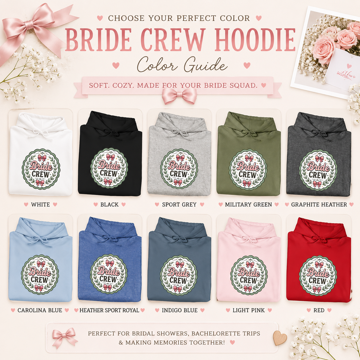 Bride Crew Hoodie — Vintage Floral Bridal Party Sweatshirt