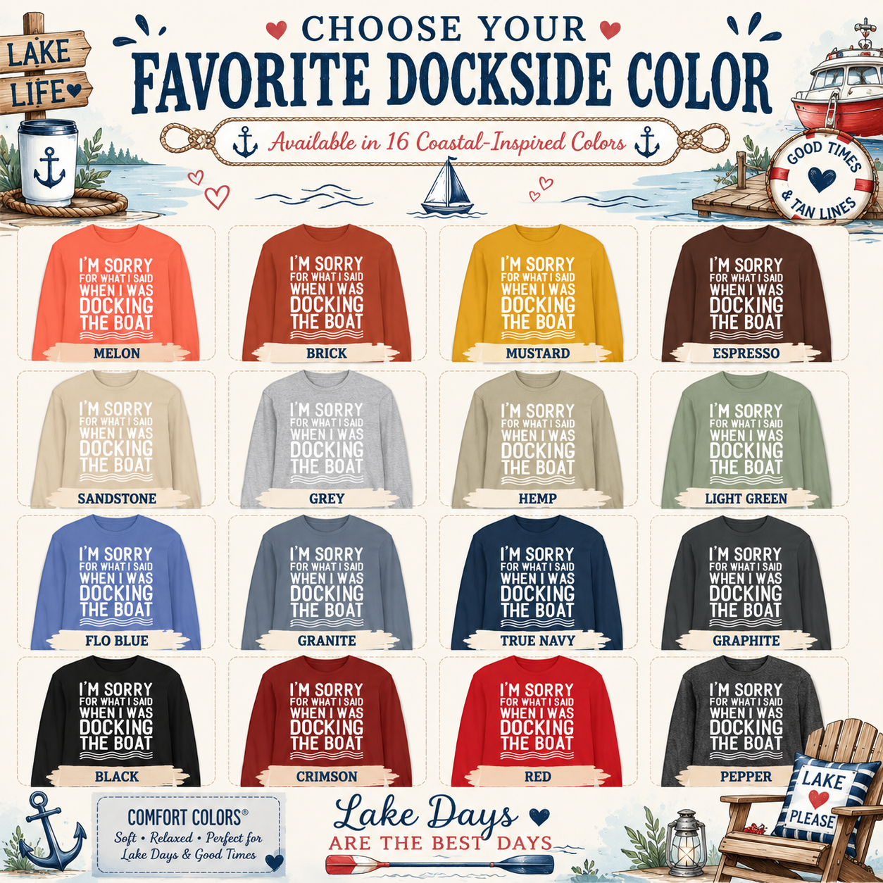 Nautical Dockside Long Sleeve T-Shirt — “Salt Air & Dockside Stories”