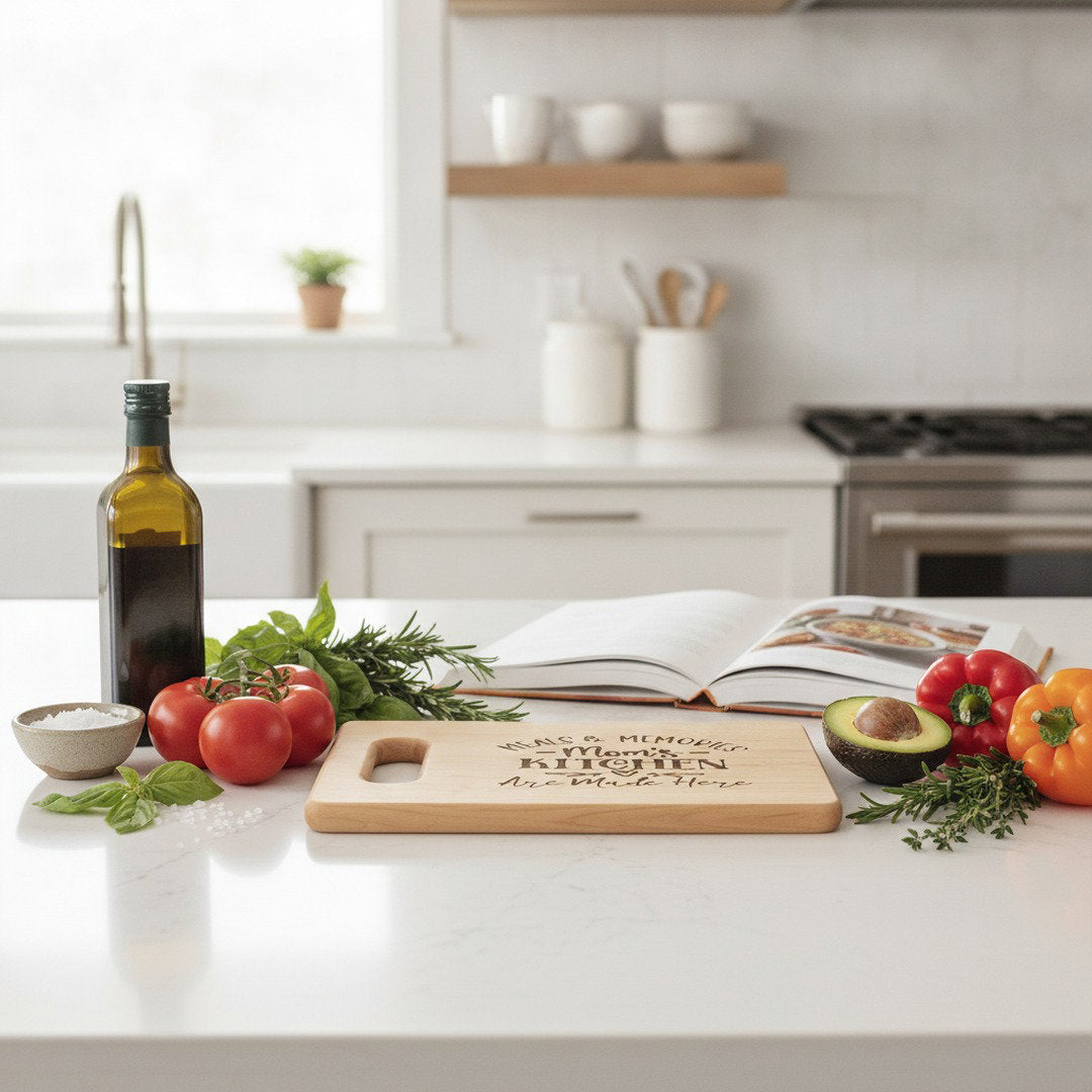 Meals & Memories Mom's Kitchen Engraved Wooden Cutting Board | Personalized Kitchen Decor Gift for Mom