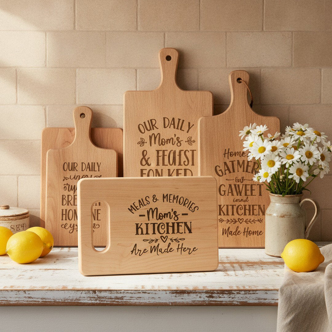 Meals & Memories Mom's Kitchen Engraved Wooden Cutting Board | Personalized Kitchen Decor Gift for Mom