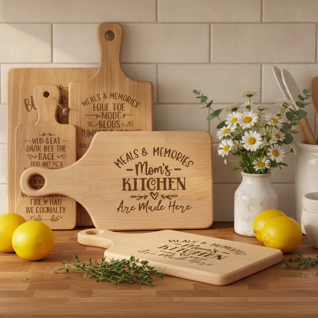 Meals & Memories Mom's Kitchen Engraved Wooden Cutting Board | Personalized Kitchen Decor Gift for Mom