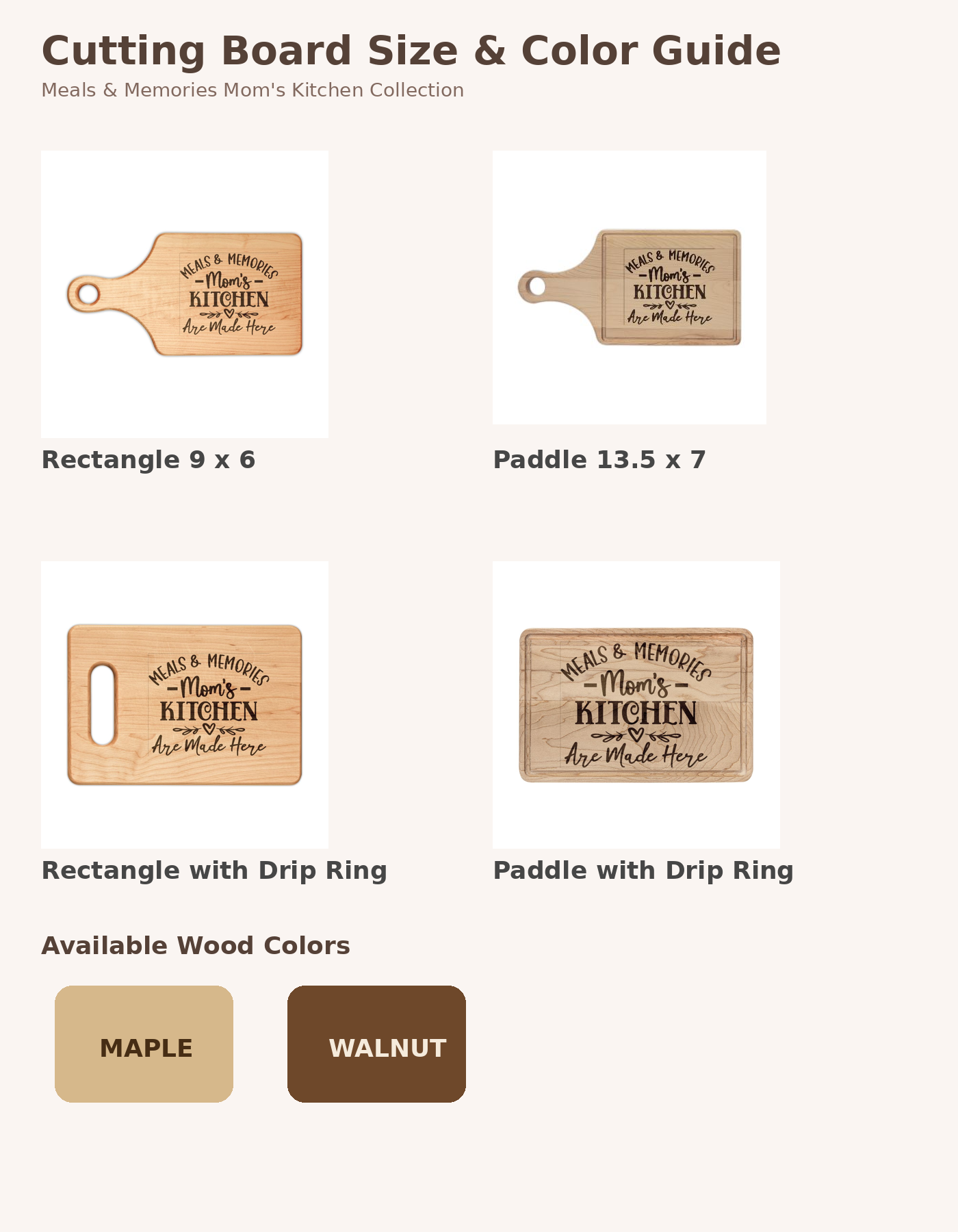 Meals & Memories Mom's Kitchen Engraved Wooden Cutting Board | Personalized Kitchen Decor Gift for Mom