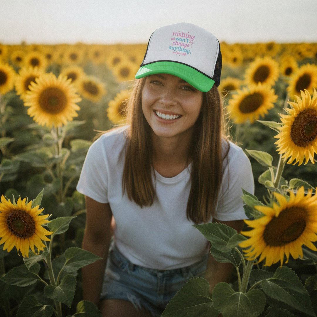 Wishing Won't Change Anything, Prayer Will Trucker Hat | Christian Mesh Snapback Cap