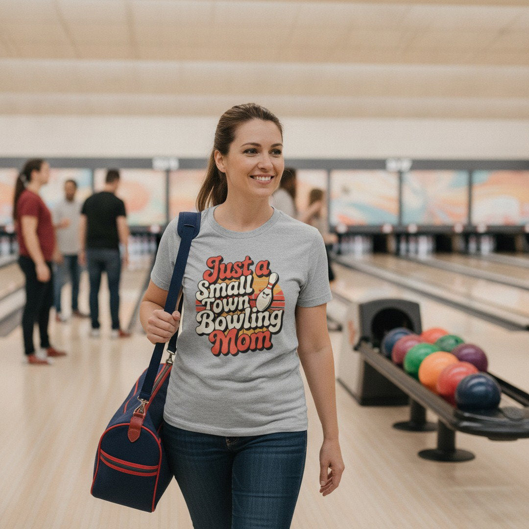 Just a Small Town Bowling Mom T-Shirt | Retro Bowling Mom Graphic Tee