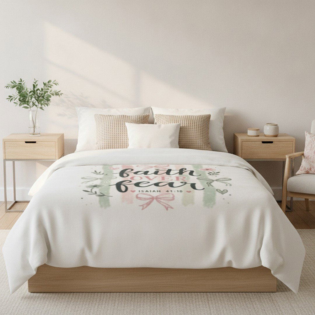Faith Over Fear Sherpa Fleece Blanket | Christian Inspirational Throw | Isaiah 41:10 Cozy Blanket | Faith Gift