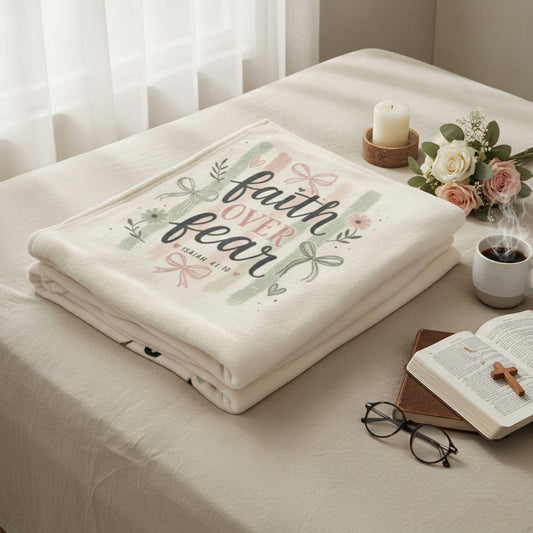 Faith Over Fear Sherpa Fleece Blanket | Christian Inspirational Throw | Isaiah 41:10 Cozy Blanket | Faith Gift