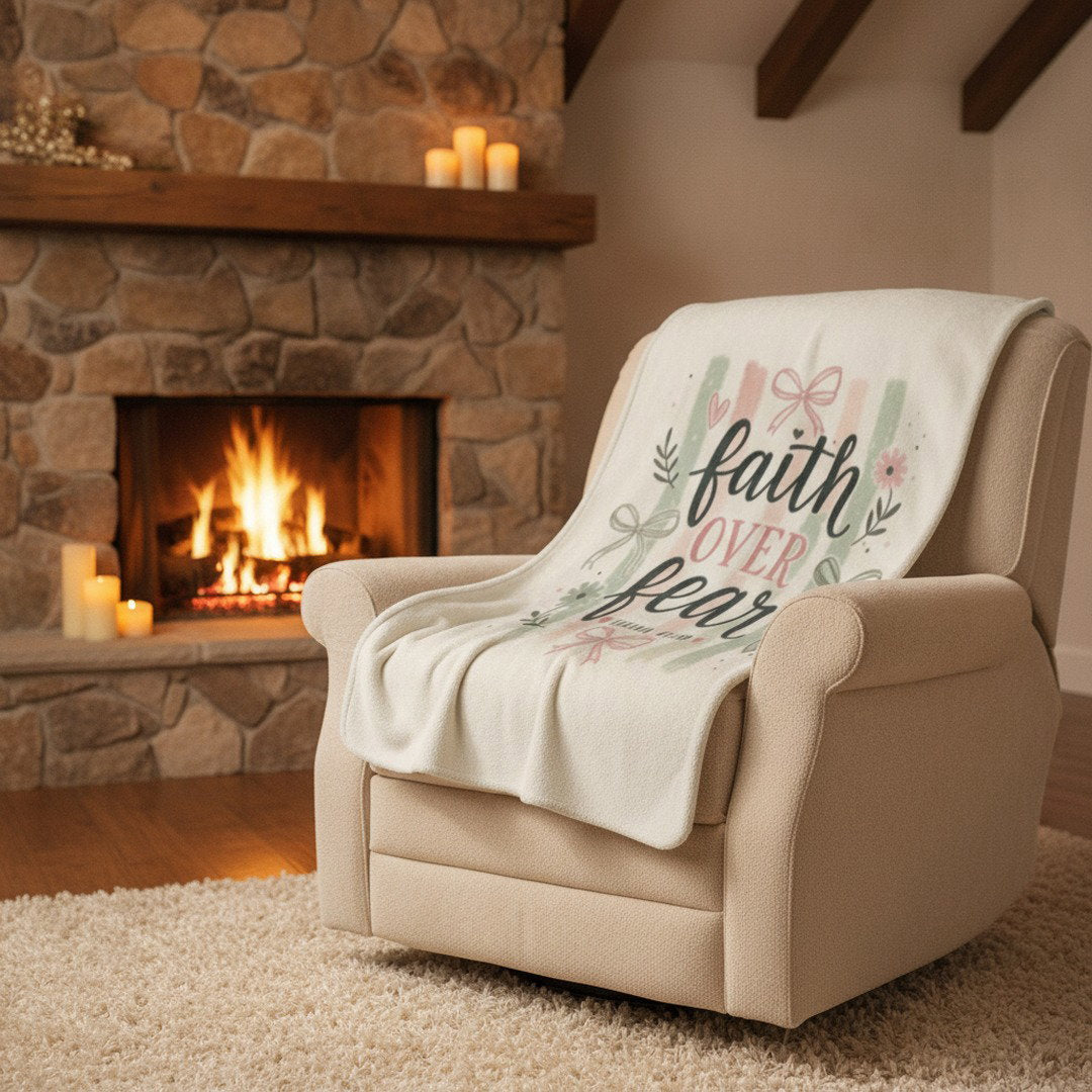 Faith Over Fear Sherpa Fleece Blanket | Christian Inspirational Throw | Isaiah 41:10 Cozy Blanket | Faith Gift