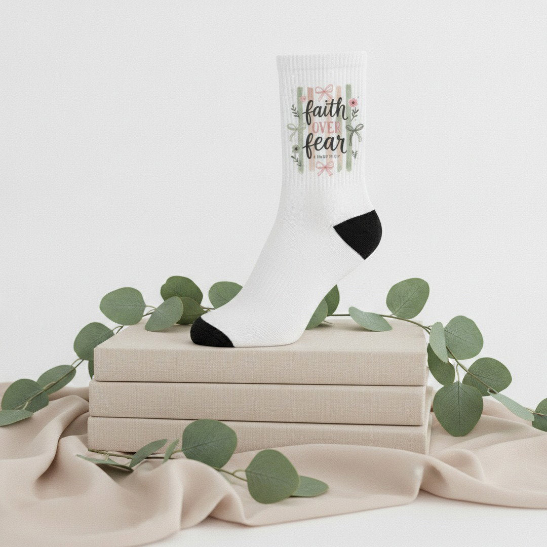 Faith Over Fear Crew Socks | Christian Socks | Isaiah 41:10 Gift | Inspirational Bible Verse Socks | Cozy Faith-Based Gift for Women